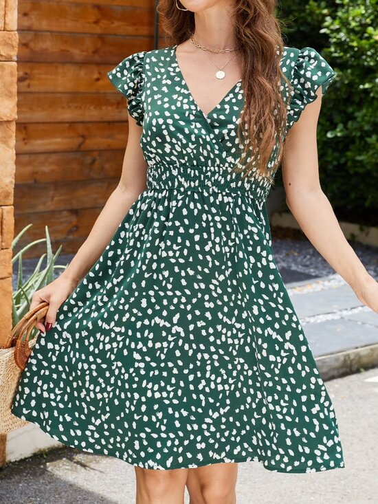 Cupshe Dresses & Skirts - NWT Cupshe Olive Irregular Polka Dot Flutter Sleeve Midi Dress Size Small S NEW